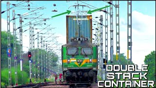 FIRST EVER HIGH RISE PANTOGRAPH WITH DOUBLE STACK CONTAINER LEADING WAG9 Hi WITH PLEASING HONKING [upl. by Anaiviv]