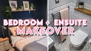 DIY Bedroom Makeover  EnSuite Bathroom Renovation 2019  Dark Blue Gold  Pink [upl. by Pillow673]