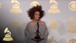 Solange Holding Grammy  Backstage  59th GRAMMYs [upl. by Nodnal838]