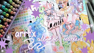 Drawing many many clown girlies with Arrtx alcohol markers ♡ [upl. by Hakvir]