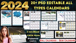 2024 Editable PSD 20 Calendars Designs  Wall Calendar amp Desk Calendars  Ready to Print [upl. by Nobel]