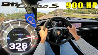 900HP Porsche 992 Turbo S  0328KMH on AUTOBAHN [upl. by Aryahay]