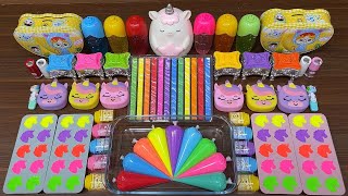 RAINBOW UNICORN I Mixing random into Piping Bags Glossy Slime I Satisfying YEN Slime Video 682 [upl. by Atiraj601]