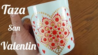 Como pintar tazas de ceramica  Mandala pintura de puntos dia de San Valentin [upl. by Nilyac]