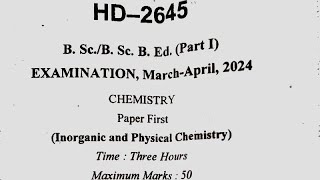 Bsc 1st Year Chemistry 1st Paper 2024 Durg University 2024 Bsc Paper 2024 inorganic and physical [upl. by Pattin]