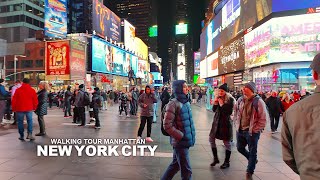 New York Manhattan Winter Walk  Broadway 76th Street Columbus Avenue and Times Square Travel 4K [upl. by Anwahsak]