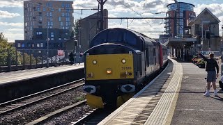 Ex Greater Anglia mk 3s return to Chelmsford 37510 thrashes through Chelmsford 280924 [upl. by Kalagher]