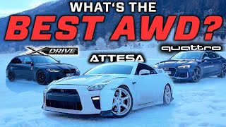 BATTLE ON ICE  WHICH IS THE BEST AWD SYSTEM AUDI RS5 vs BMW M3 vs NISSAN GTR [upl. by Mazel]