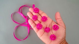 Ribbon Flowers  How to make ribbon flowers  Easy making with needle  Amazing Ribbon Tricks [upl. by Tiram560]