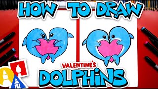 How To Draw Valentines Day Dolphins Making A Heart [upl. by Hackett]