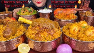 EGG BIRYANICHICKEN BIRYANIMUTTON BIRYANIPRAWNS BIRYANIKEBAB BIYANIRAITACURRY ASMR EATING [upl. by Gnivre]