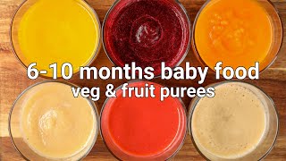 610 months baby food  vegetable puree amp fruit puree  stage 1 homemade baby food  hebbars [upl. by Pool]