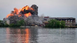 DTE Energy demolishes shuttered Trenton power plant sending dust and flames into the air [upl. by Tiffi792]