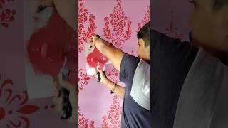 Stencil painting  wall Stencil Design  pink colour wall Stencil design  shorts stencil [upl. by Nudd]