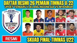 RESMI RILIS  INILAH 26 SKUAD FINAL TIMNAS U22 PIALA AFF  ASEAN CUP 2024 INDONESIA VS MYANMAR [upl. by Asher]