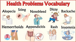 Lesson 49 Health problems Vocabulary Sickness Injuries Symptoms englishvocabulary [upl. by Enimsay]