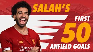 Mo Salahs first 50 Liverpool goals at Anfield  Chelsea Roma Man City and more [upl. by Kathlene]