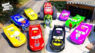 GTA 5  Stealing Superheros MCQUEEN CARS with Franklin in GTA 5 [upl. by Aaberg86]