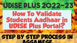 How To Validate Students Aadhaar in UDISE Plus PortalStudent Aadhaar Validation Process [upl. by Rillis]