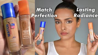 TRYING RIMMEL FOUNDATIONS  Match Perfection amp Lasting Radiance  Review [upl. by Macegan530]