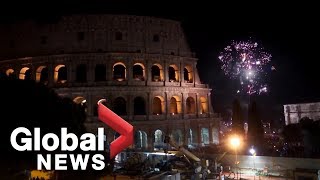 Rome welcomes the new year with a spectacular fireworks display lighting up the Colosseum [upl. by Ruby]