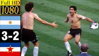 Argentina 00 3x2 Yugoslavia Quarter Finals World Cup 1990  Full highlight  1080p HD  Maradona [upl. by Ellehcyt]