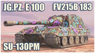 Jagdpanzer E 100 FV215b 183 amp SU130PM • WoT Blitz Gameplay [upl. by Swerdna]