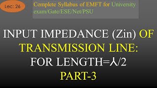 Input Impedance of Transmission Line of λ2 Length  EMFT  R K Classes  Hindi  Lec 26 [upl. by Ahsenre596]