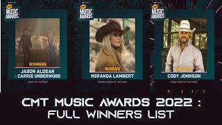 CMT Music Awards 2022  Full Winners List [upl. by Edylc]