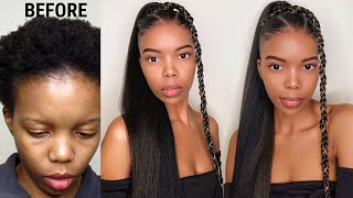 Braided ponytail on short 4c natural hair No heat 4c Isoplus hair gel South African Youtuber [upl. by Sawyor]