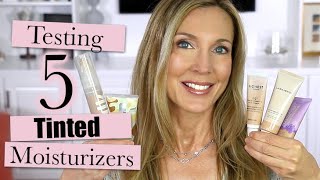 Testing 5 Tinted Moisturizers on Mature Skin Laura Mercier Milk Tarte Clinique Honest Beauty [upl. by Ahsot]