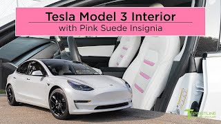 Customized Tesla Model 3 Interior with White Leather and Pink Suede Insignia [upl. by Leinoto]