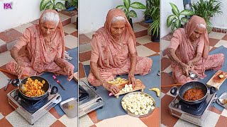 90 Year Old Grandma Making Kela Sabzi  Ever Tried Crispy Banana Bonda banana sabji grandma [upl. by Atenahs]