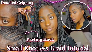 DETAILED HOW TO DO KNOTLESS BRAIDS  BEGINNER FRIENDLY  PARTING  GRIPPING [upl. by Deibel]