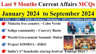 January to September Current Affairs 2024 [upl. by Toffey]