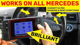 iCarsoft EU PRO Fixing Mercedes Check Engine ABS amp SRS Airbag Light WORKS ON ALL MERCEDES [upl. by Enirehtak]