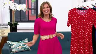 Susan Graver Liquid Knit Fit and Flare Dress with Elbow Sleeves on QVC [upl. by Tirrej974]