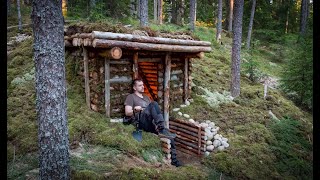 Building My BEST DUGOUT EVER  ALONE into Wild Forest  Bushcraft Moss PILLOW  Badger Came  4K [upl. by Lekar93]