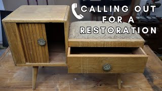 Old Phone Table RESTORATION  Reupholstering Seat amp Tambour Door Refresh [upl. by Pylle]