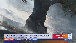 Line fire burns 26000 acres threatens 65000 homes in San Bernardino County [upl. by Hung289]