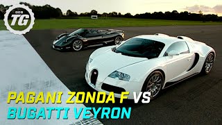 Pagani Zonda F vs Bugatti Veyron Drag Race  Top Gear  BBC [upl. by Hteb]