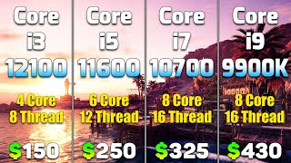 Core i3 12100 vs Core i5 11600 vs Core i7 10700 vs Core i9 9900K  PC gameplay Tested [upl. by Adnylam178]